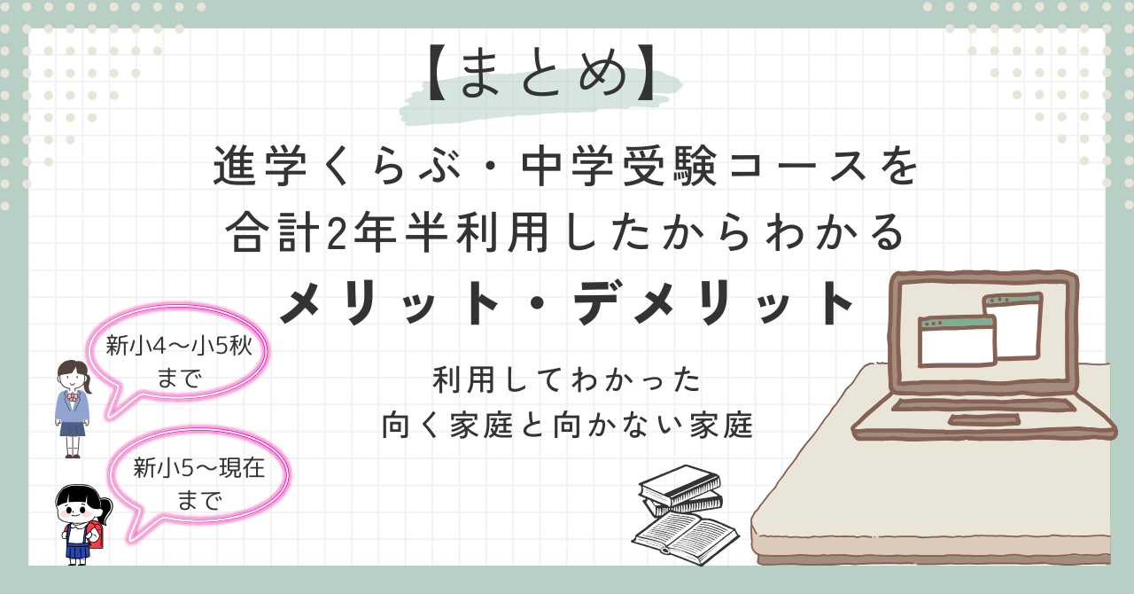 まとめ】進学くらぶ・中学受験コースを１年半＋1年受講したからわかるメリット・デメリット